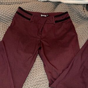 New York & company Burgundy Pants with Black Waistband Detail